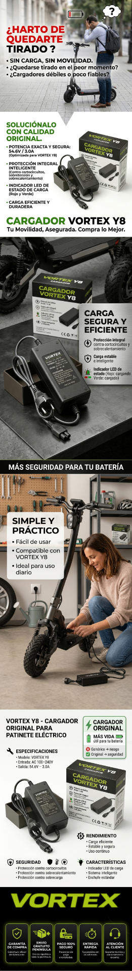 VORTEX Y8 Cargador - Especificaciones