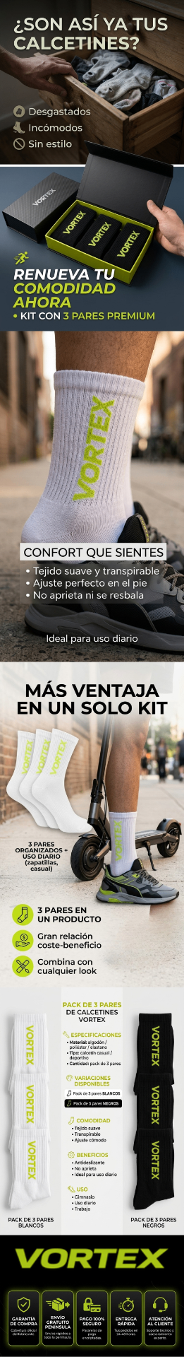 VORTEX Medio - Pack de 3 pares de calcetines premium