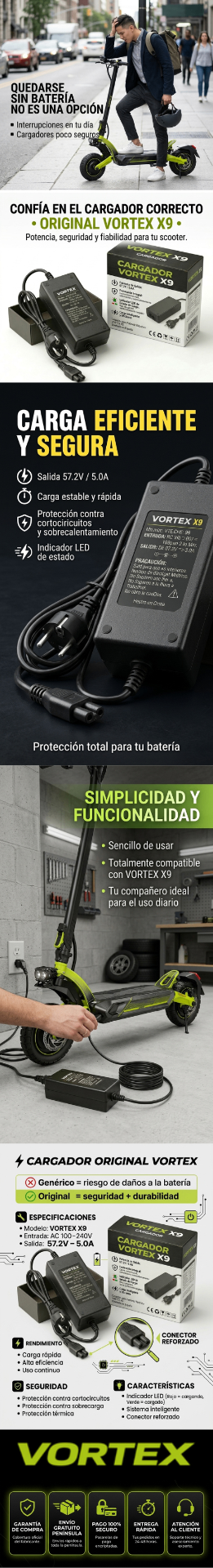 VORTEX X9 Cargador - Especificaciones