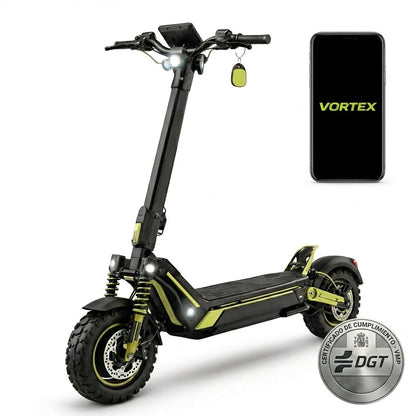 VORTEX Z10 2x2 Trotinete elétrica conectada via aplicação. Conta com uma potência combinada de 4000 W, dupla suspensão e autonomia até 65 km; está em conformidade com as regras de trânsito de Portugal