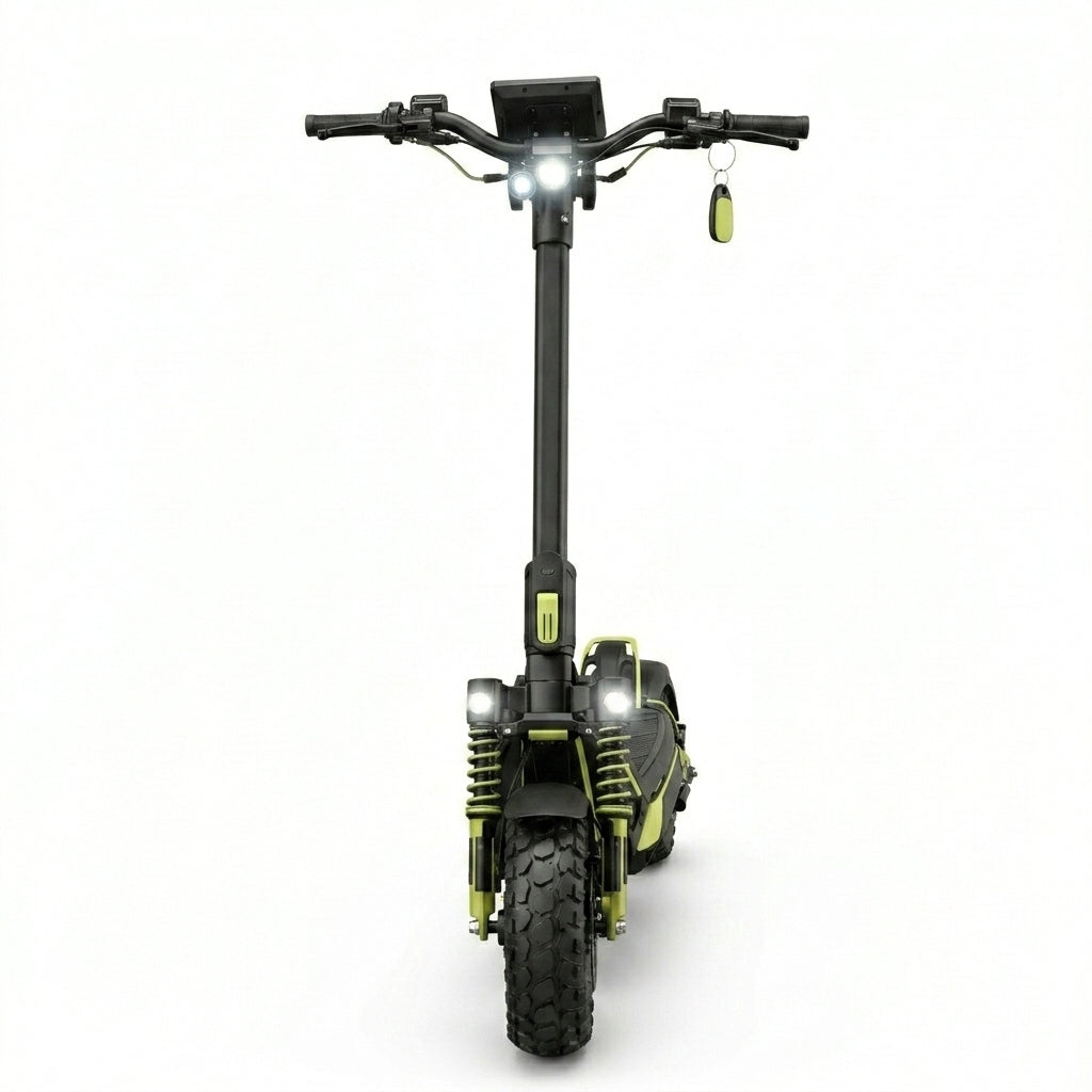 VORTEX Z10 2x2 Trotinete elétrica conectada via aplicação. Conta com uma potência combinada de 4000 W, dupla suspensão e autonomia até 65 km; está em conformidade com as regras de trânsito de Portugal