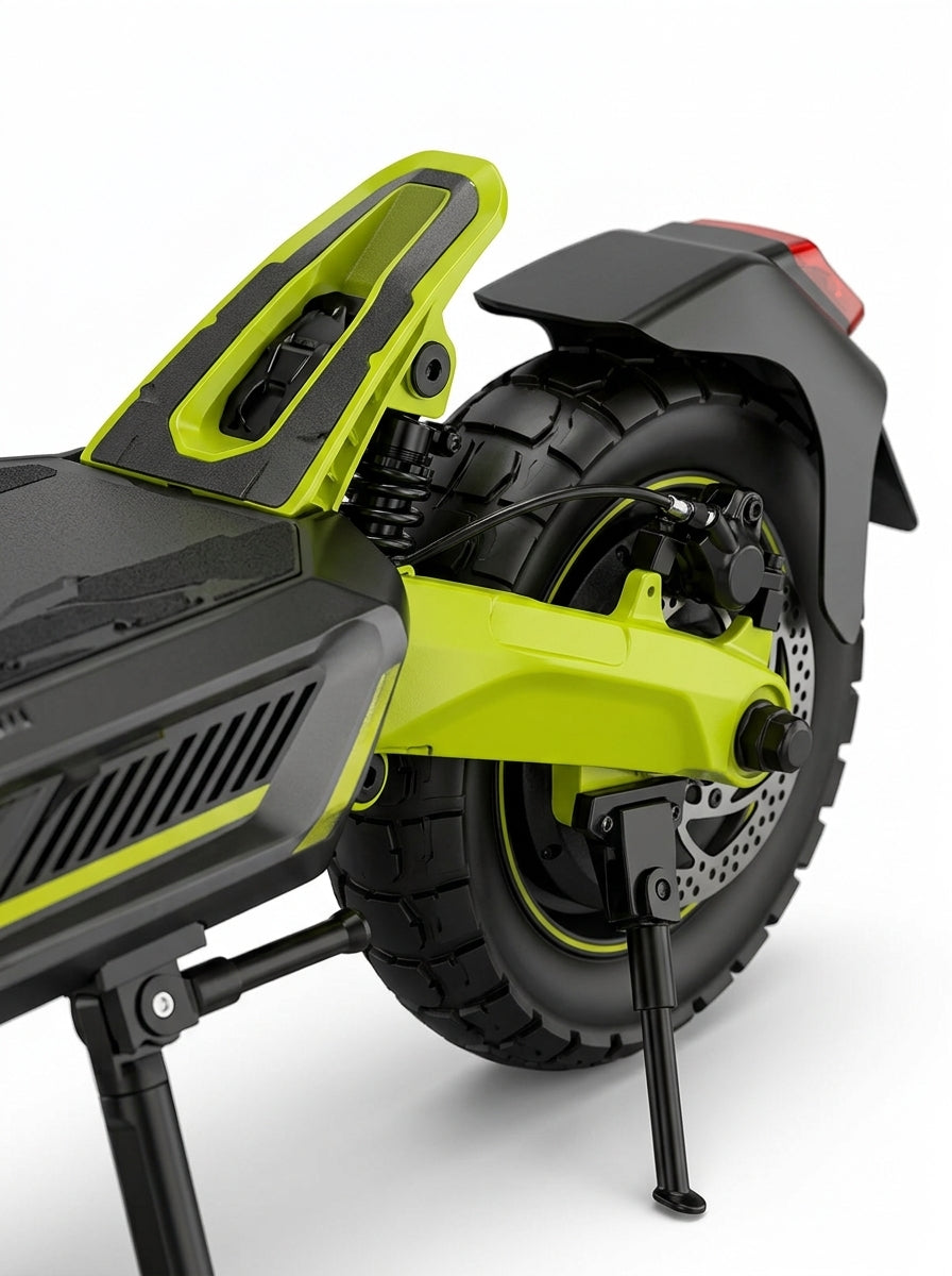 VORTEX X9 2x2 Trotinete elétrica conectada via aplicação. Conta com uma potência combinada de 1600 W, dupla suspensão e autonomia até 55 km; está em conformidade com as normas de trânsito de Portugal