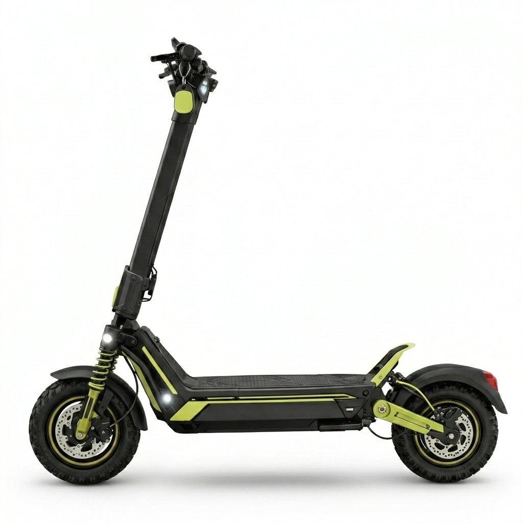 VORTEX Z10 2x2 Trotinete elétrica conectada via aplicação. Conta com uma potência combinada de 4000 W, dupla suspensão e autonomia até 65 km; está em conformidade com as regras de trânsito de Portugal
