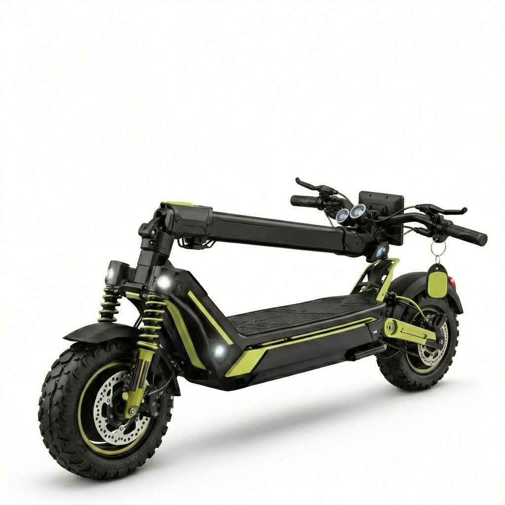 VORTEX Z10 2x2 Trotinete elétrica conectada via aplicação. Conta com uma potência combinada de 4000 W, dupla suspensão e autonomia até 65 km; está em conformidade com as regras de trânsito de Portugal